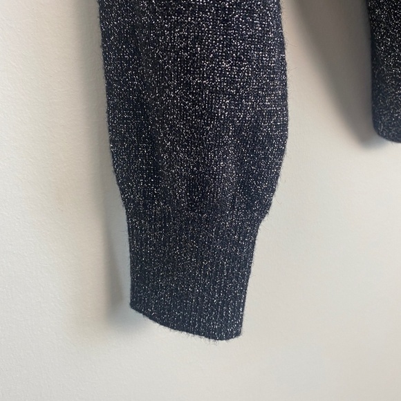 Molly Bracken Women's Black Front Twist Knot Silver Glitter Lightweight Sweater - Picture 3 of 12